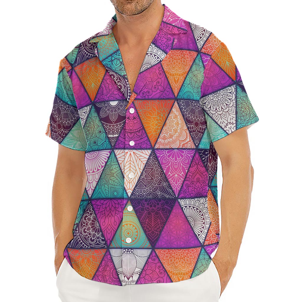 Triangle Bohemian Mandala Pattern Print Men's Deep V-Neck Shirt