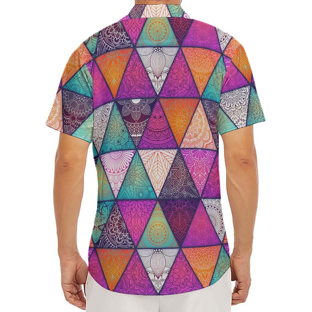 Triangle Bohemian Mandala Pattern Print Men's Deep V-Neck Shirt