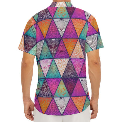 Triangle Bohemian Mandala Pattern Print Men's Deep V-Neck Shirt