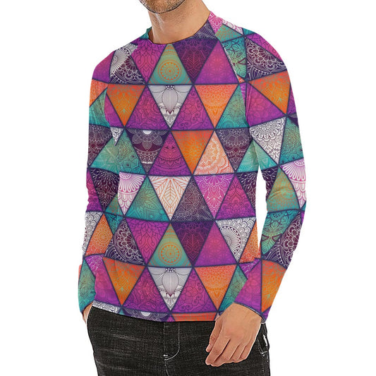 Triangle Bohemian Mandala Pattern Print Men's Long Sleeve Rash Guard
