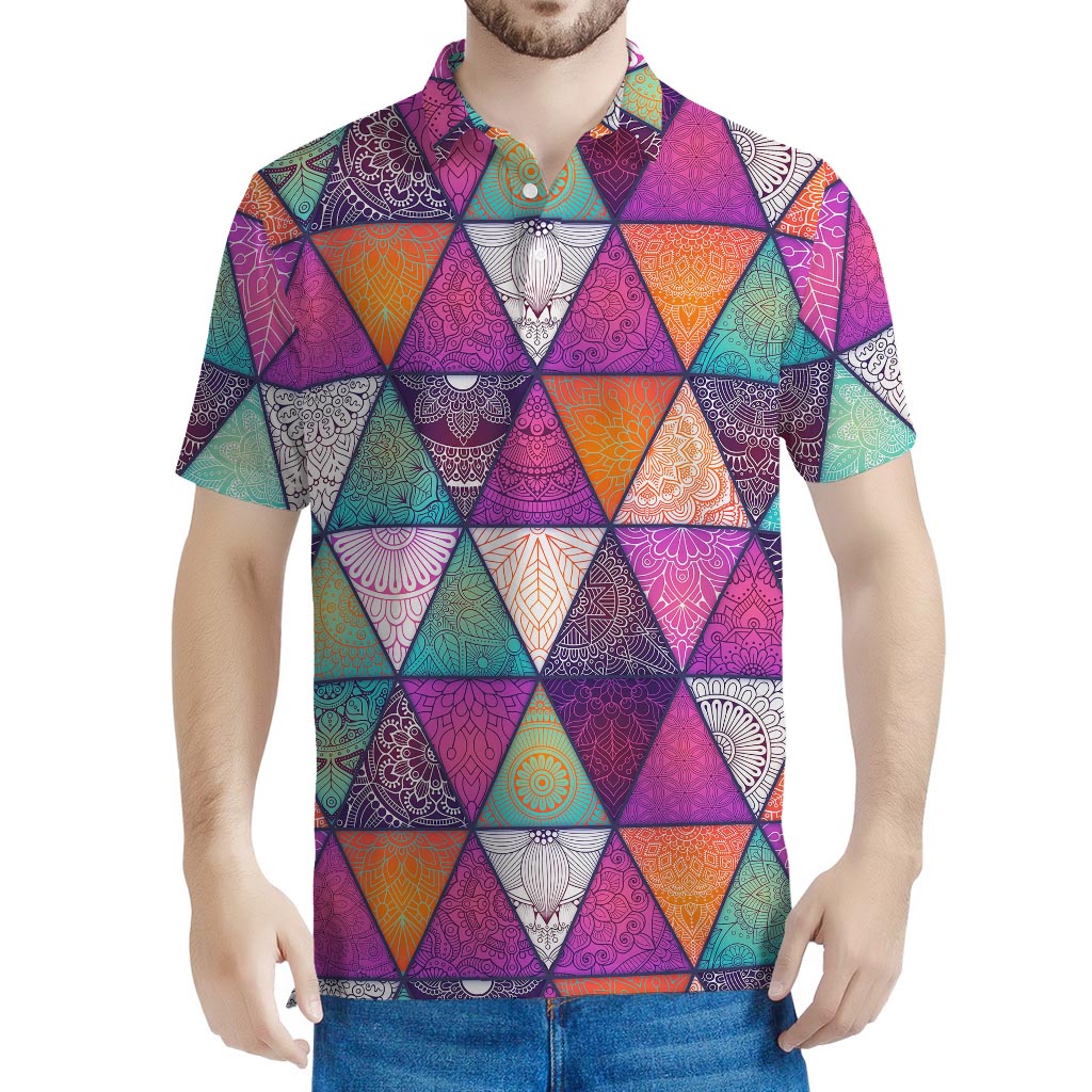 Triangle Bohemian Mandala Pattern Print Men's Polo Shirt