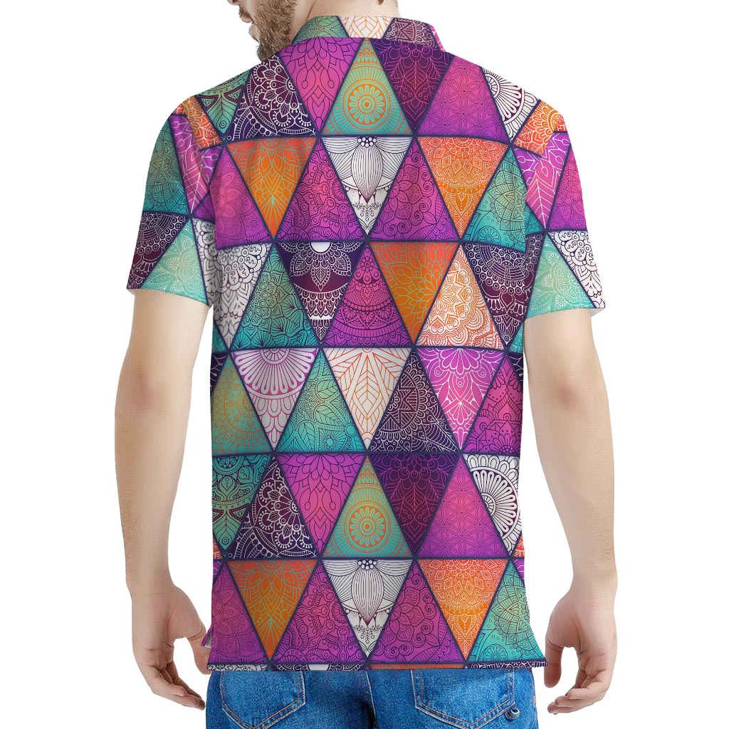 Triangle Bohemian Mandala Pattern Print Men's Polo Shirt