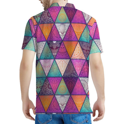 Triangle Bohemian Mandala Pattern Print Men's Polo Shirt