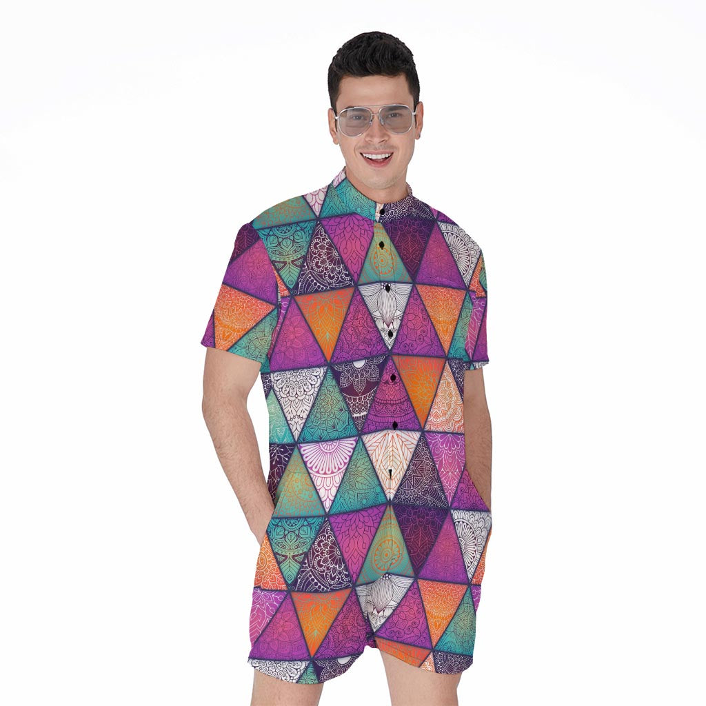 Triangle Bohemian Mandala Pattern Print Men's Rompers