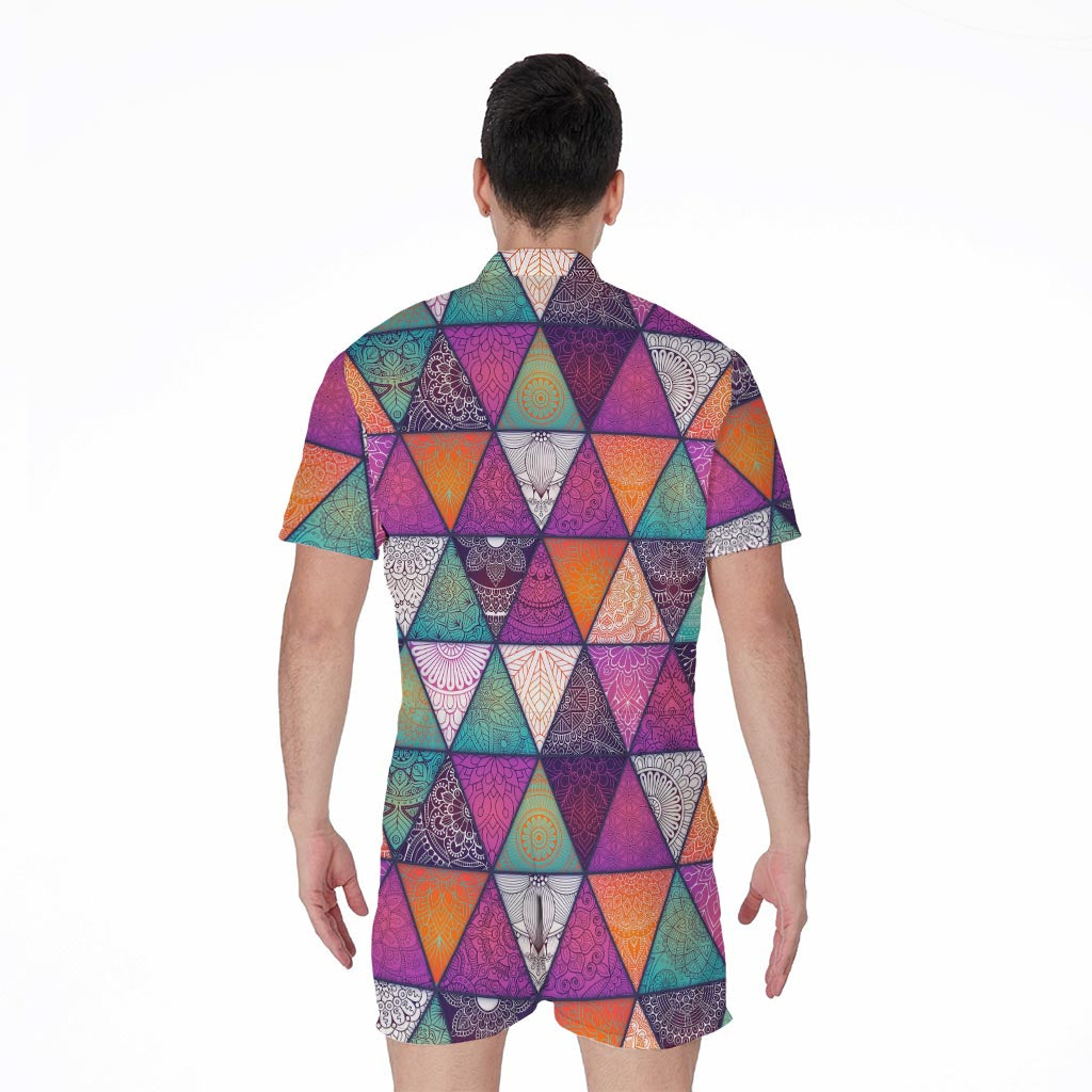 Triangle Bohemian Mandala Pattern Print Men's Rompers