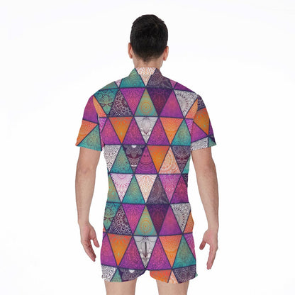 Triangle Bohemian Mandala Pattern Print Men's Rompers