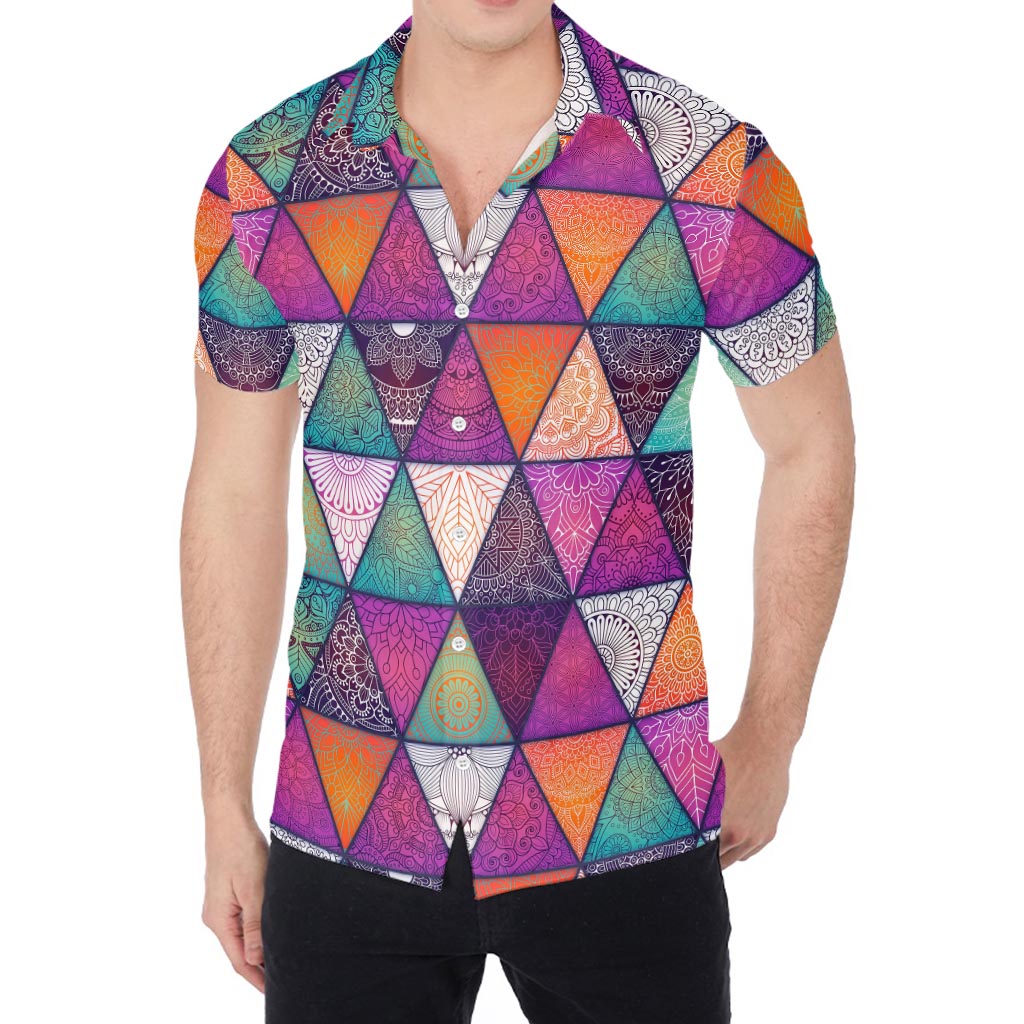 Triangle Bohemian Mandala Pattern Print Men's Shirt