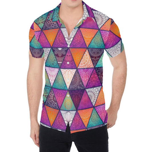 Triangle Bohemian Mandala Pattern Print Men's Shirt