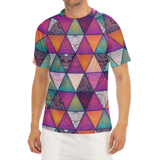 Triangle Bohemian Mandala Pattern Print Men's Short Sleeve Rash Guard