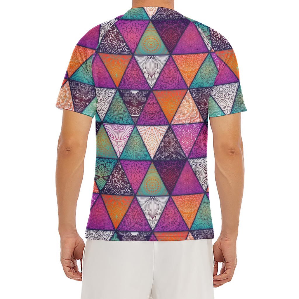 Triangle Bohemian Mandala Pattern Print Men's Short Sleeve Rash Guard