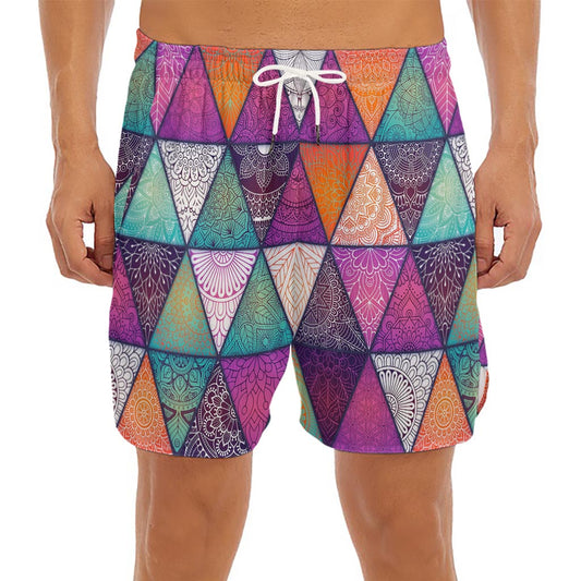 Triangle Bohemian Mandala Pattern Print Men's Split Running Shorts