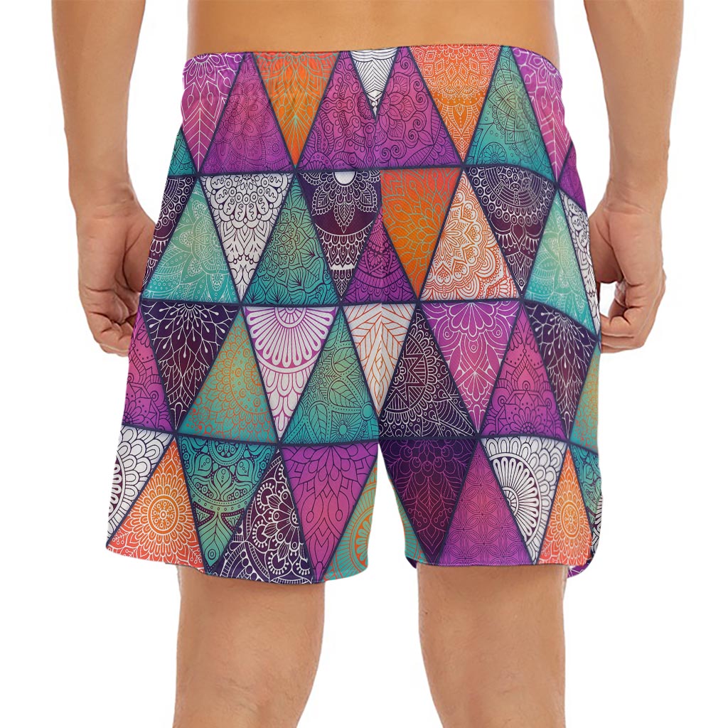 Triangle Bohemian Mandala Pattern Print Men's Split Running Shorts