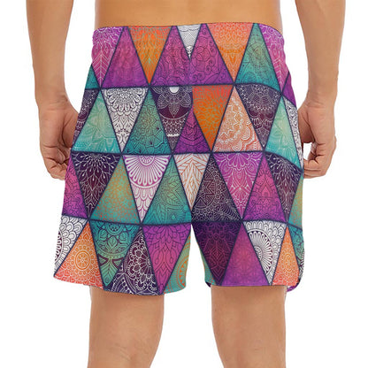 Triangle Bohemian Mandala Pattern Print Men's Split Running Shorts
