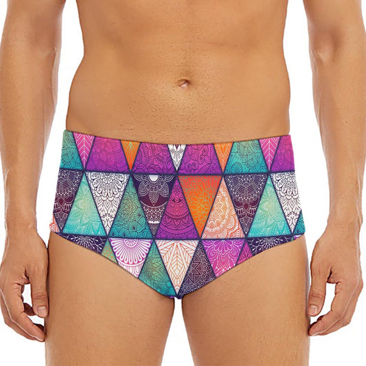 Triangle Bohemian Mandala Pattern Print Men's Triangle Swim Briefs