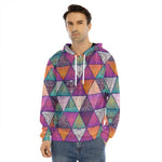 Triangle Bohemian Mandala Pattern Print Men's Velvet Pullover Hoodie