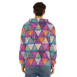 Triangle Bohemian Mandala Pattern Print Men's Velvet Pullover Hoodie