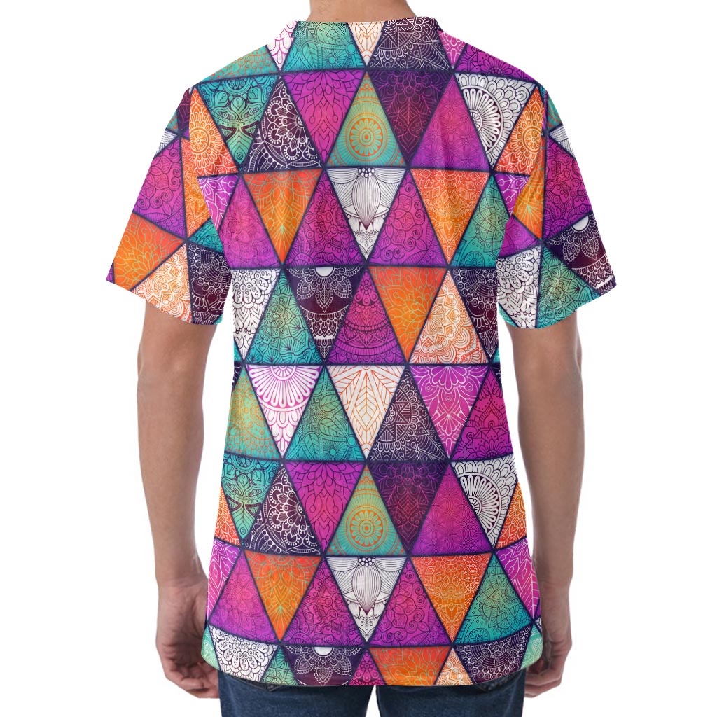 Triangle Bohemian Mandala Pattern Print Men's Velvet T-Shirt