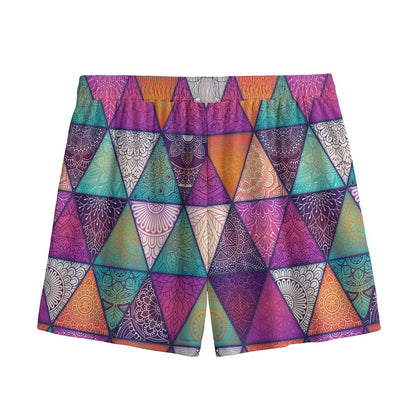 Triangle Bohemian Mandala Pattern Print Mesh Shorts