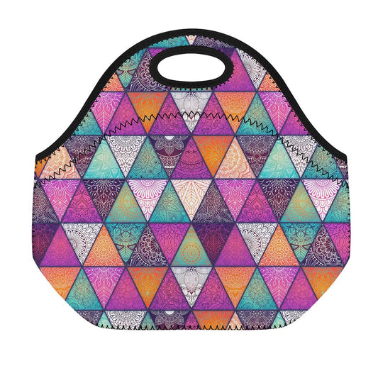 Triangle Bohemian Mandala Pattern Print Neoprene Lunch Bag