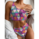 Triangle Bohemian Mandala Pattern Print One Shoulder Bikini Top