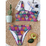 Triangle Bohemian Mandala Pattern Print One Shoulder Bikini Top