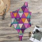 Triangle Bohemian Mandala Pattern Print One Shoulder Bodysuit