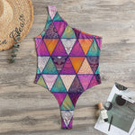 Triangle Bohemian Mandala Pattern Print One Shoulder Bodysuit