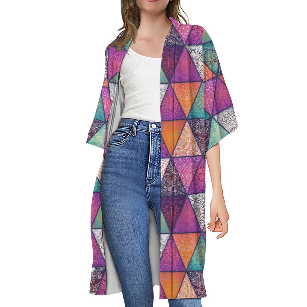 Triangle Bohemian Mandala Pattern Print Open Front Beach Cover Up