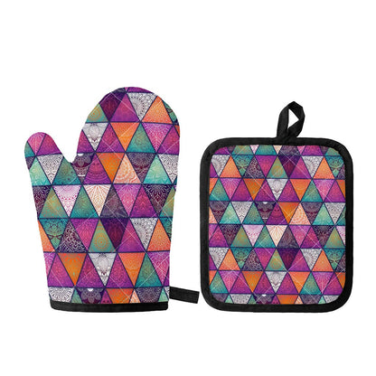 Triangle Bohemian Mandala Pattern Print Oven Mitt And Pot Holder Set