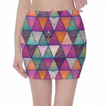 Triangle Bohemian Mandala Pattern Print Pencil Mini Skirt