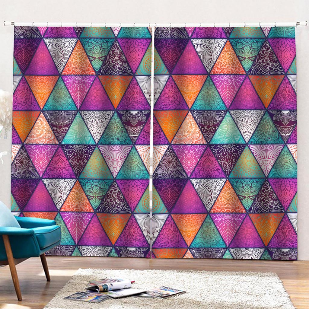 Triangle Bohemian Mandala Pattern Print Pencil Pleat Curtains