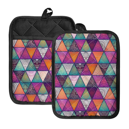 Triangle Bohemian Mandala Pattern Print Pot Holders With Pocket