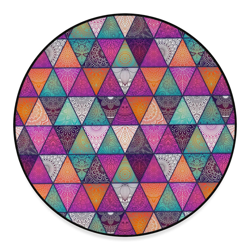 Triangle Bohemian Mandala Pattern Print Round Floor Mat