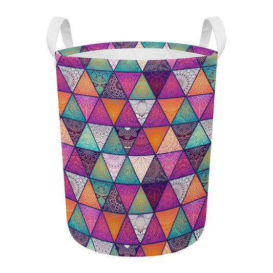 Triangle Bohemian Mandala Pattern Print Round Laundry Basket