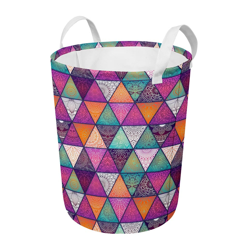 Triangle Bohemian Mandala Pattern Print Round Laundry Basket