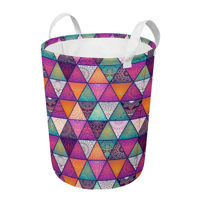 Triangle Bohemian Mandala Pattern Print Round Laundry Basket