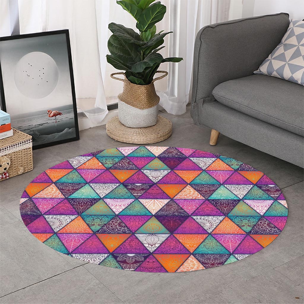 Triangle Bohemian Mandala Pattern Print Round Rug