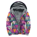 Triangle Bohemian Mandala Pattern Print Sherpa Lined Zip Up Hoodie
