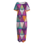 Triangle Bohemian Mandala Pattern Print Short Sleeve Long Nightdress