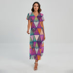 Triangle Bohemian Mandala Pattern Print Short Sleeve Maxi Dress