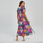 Triangle Bohemian Mandala Pattern Print Short Sleeve Maxi Dress