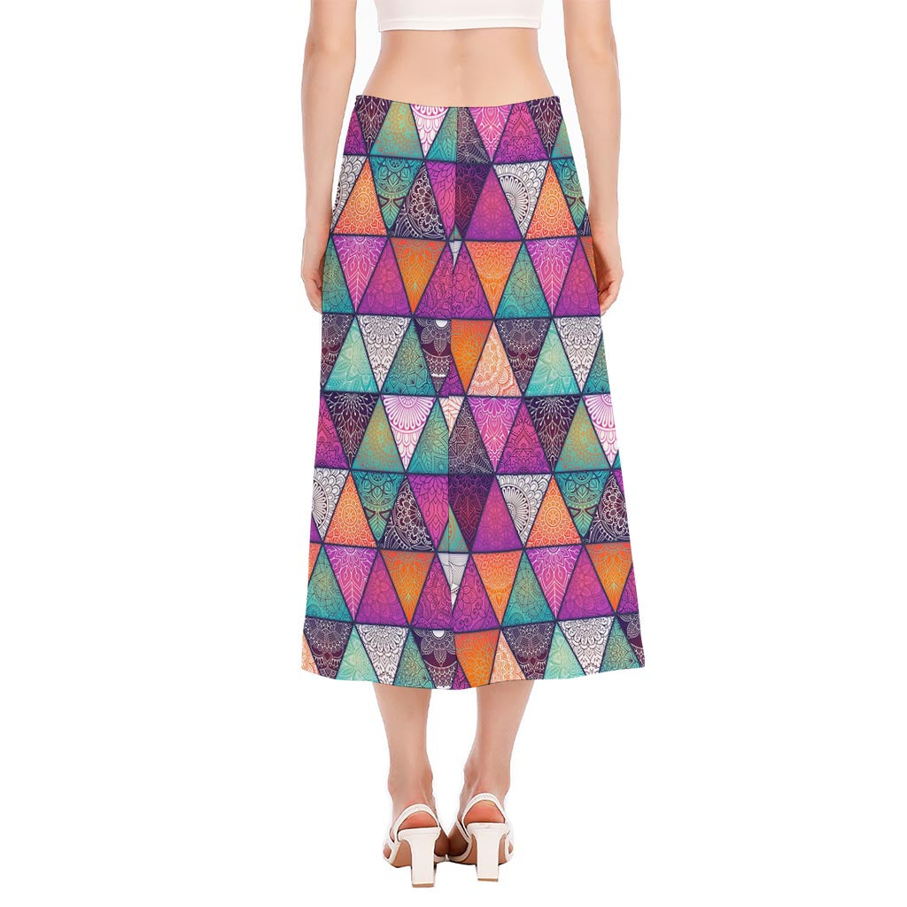 Triangle Bohemian Mandala Pattern Print Side Slit Midi Skirt