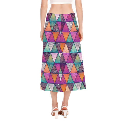Triangle Bohemian Mandala Pattern Print Side Slit Midi Skirt