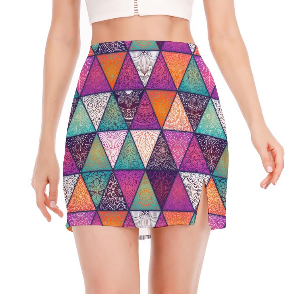 Triangle Bohemian Mandala Pattern Print Side Slit Mini Skirt