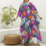 Triangle Bohemian Mandala Pattern Print Silk V-Neck Kaftan Dress