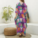 Triangle Bohemian Mandala Pattern Print Silk V-Neck Kaftan Dress