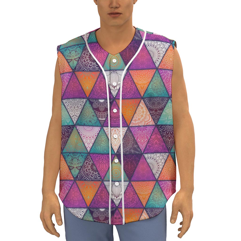 Triangle Bohemian Mandala Pattern Print Sleeveless Baseball Jersey