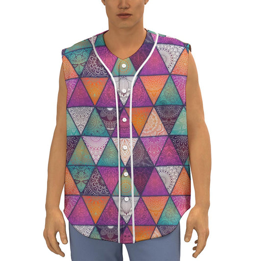 Triangle Bohemian Mandala Pattern Print Sleeveless Baseball Jersey