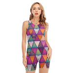 Triangle Bohemian Mandala Pattern Print Sleeveless One Piece Swimsuit