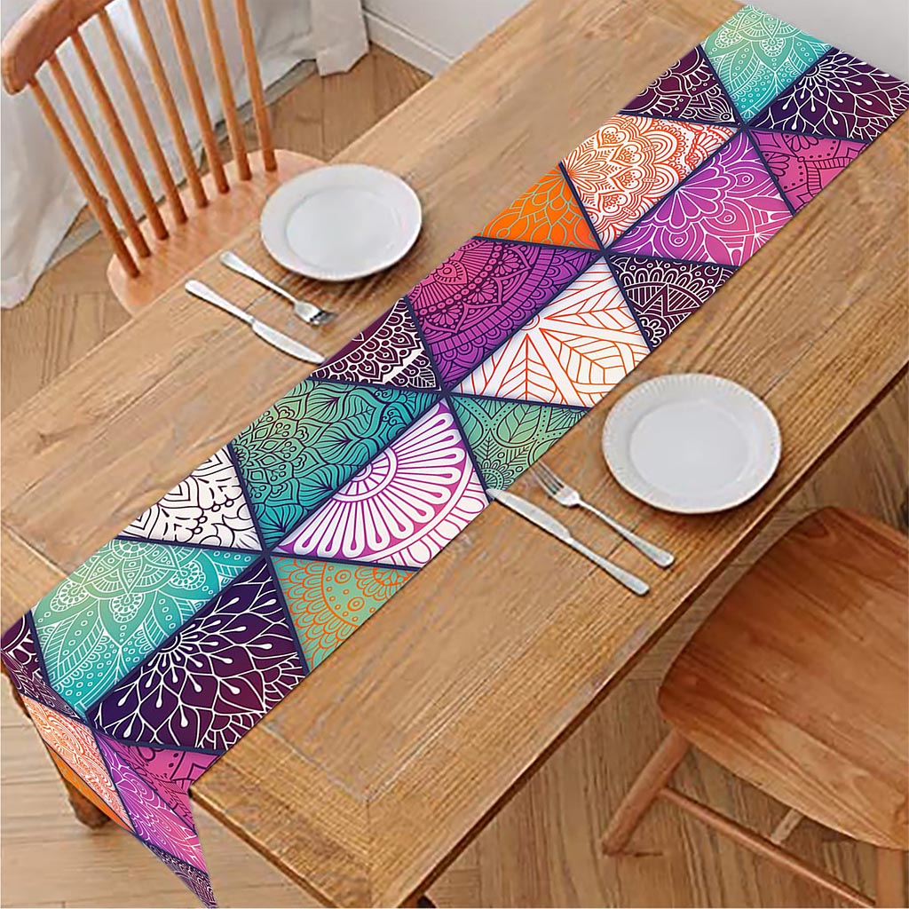 Triangle Bohemian Mandala Pattern Print Table Runner